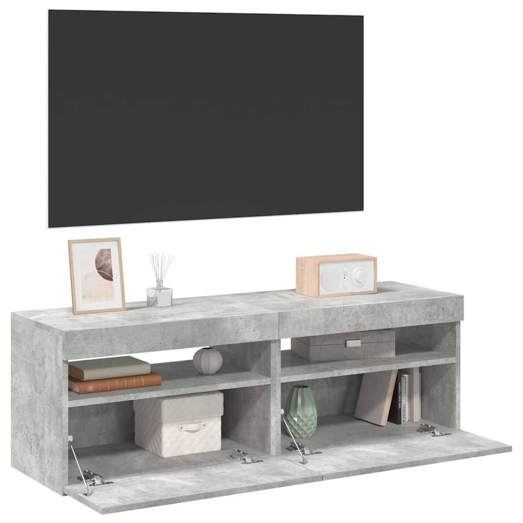 Meubles TV avec lumières LED 2 pcs gris béton 60x35x40 cm