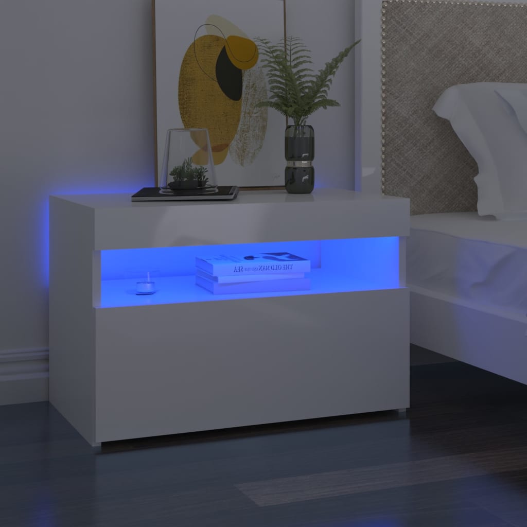 Meuble TV avec lumières LED blanc brillant 60x35x40 cm