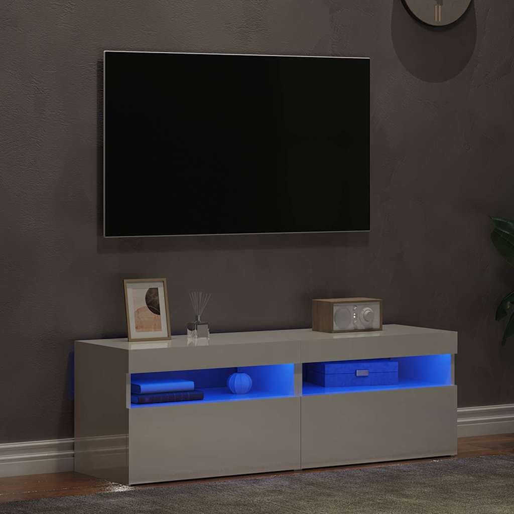 Meubles TV avec lumières LED 2 pcs blanc brillant 60x35x40 cm