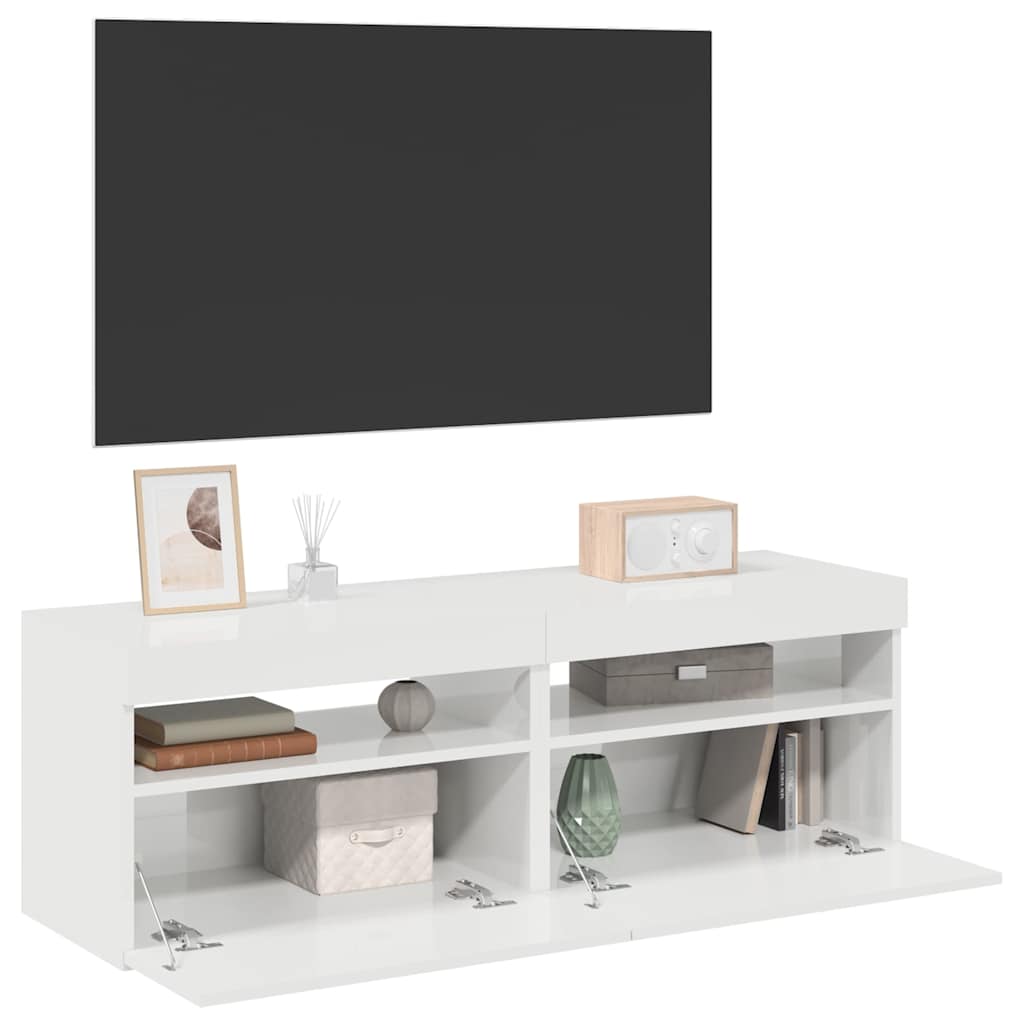 Meubles TV avec lumières LED 2 pcs blanc brillant 60x35x40 cm