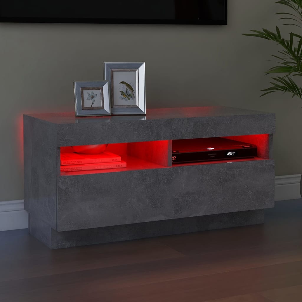 TV cabinet with LED lights concrete gray 80x35x40 cm