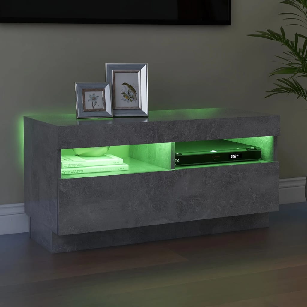 Meuble TV avec lumières LED gris béton 80x35x40 cm