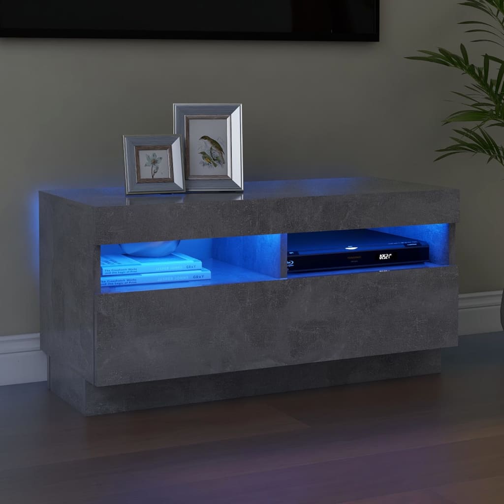 TV cabinet with LED lights concrete gray 80x35x40 cm