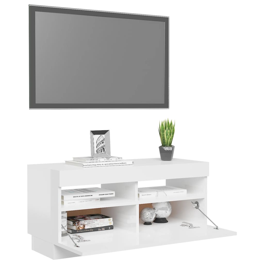 Meuble TV avec lumières LED blanc brillant 80x35x40 cm