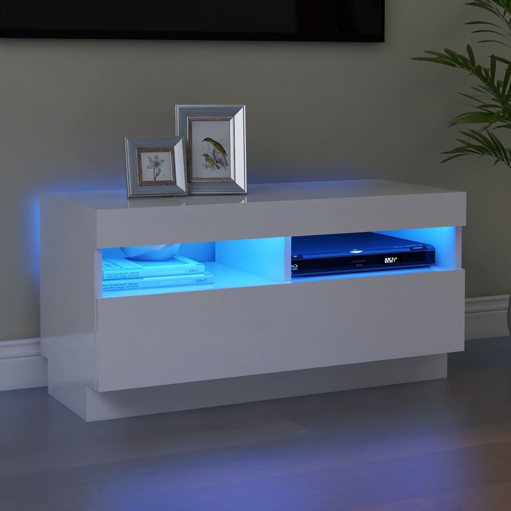 Meuble TV avec lumières LED blanc brillant 80x35x40 cm