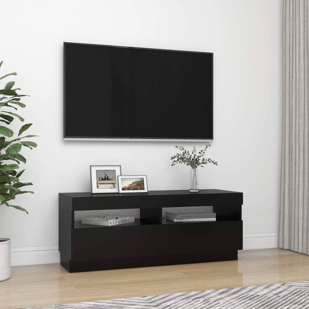 TV cabinet with LED lights black 100x35x40 cm