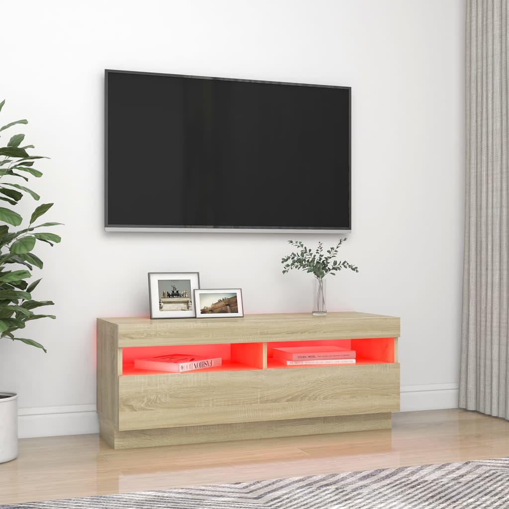 TV cabinet with LED lights sonoma oak 100x35x40 cm