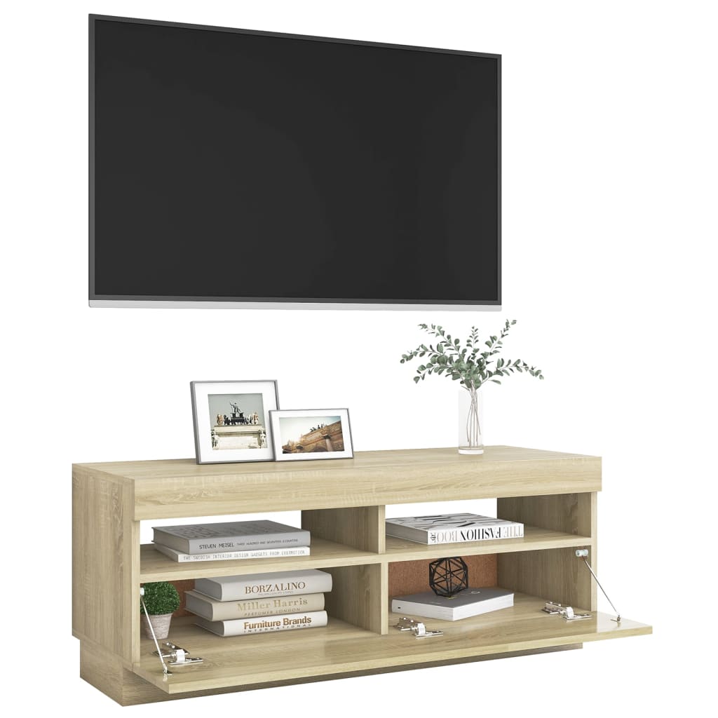 Meuble TV avec lumières LED chêne sonoma 100x35x40 cm