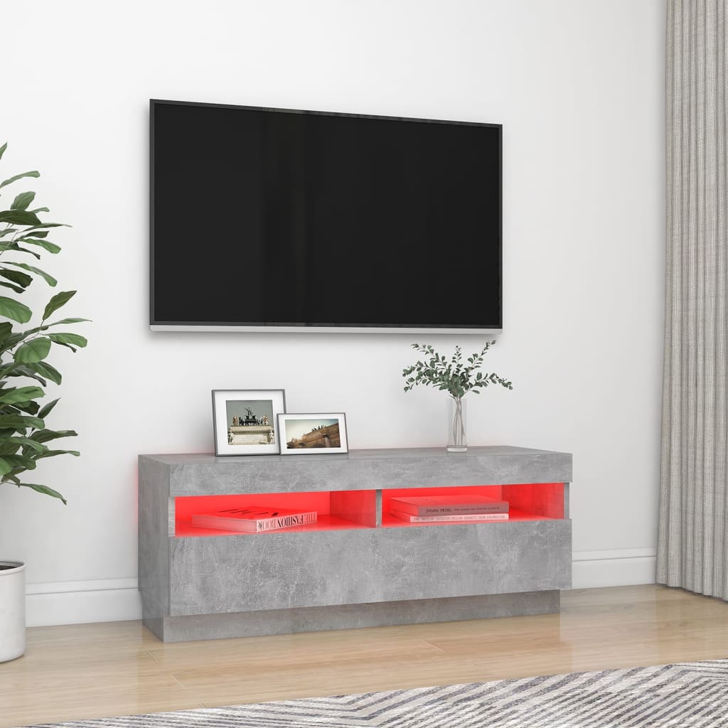 Meuble TV avec lumières LED gris béton 100x35x40 cm