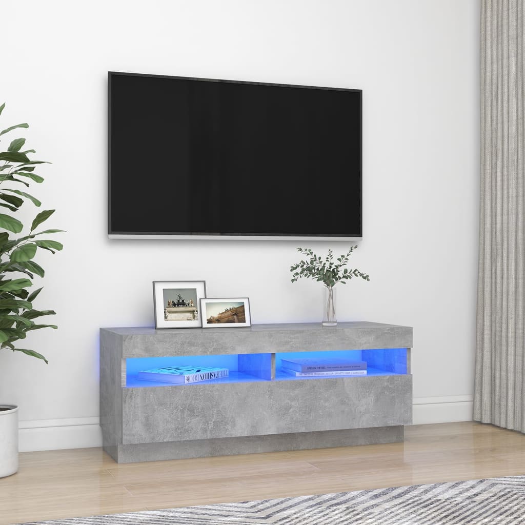 Meuble TV avec lumières LED gris béton 100x35x40 cm