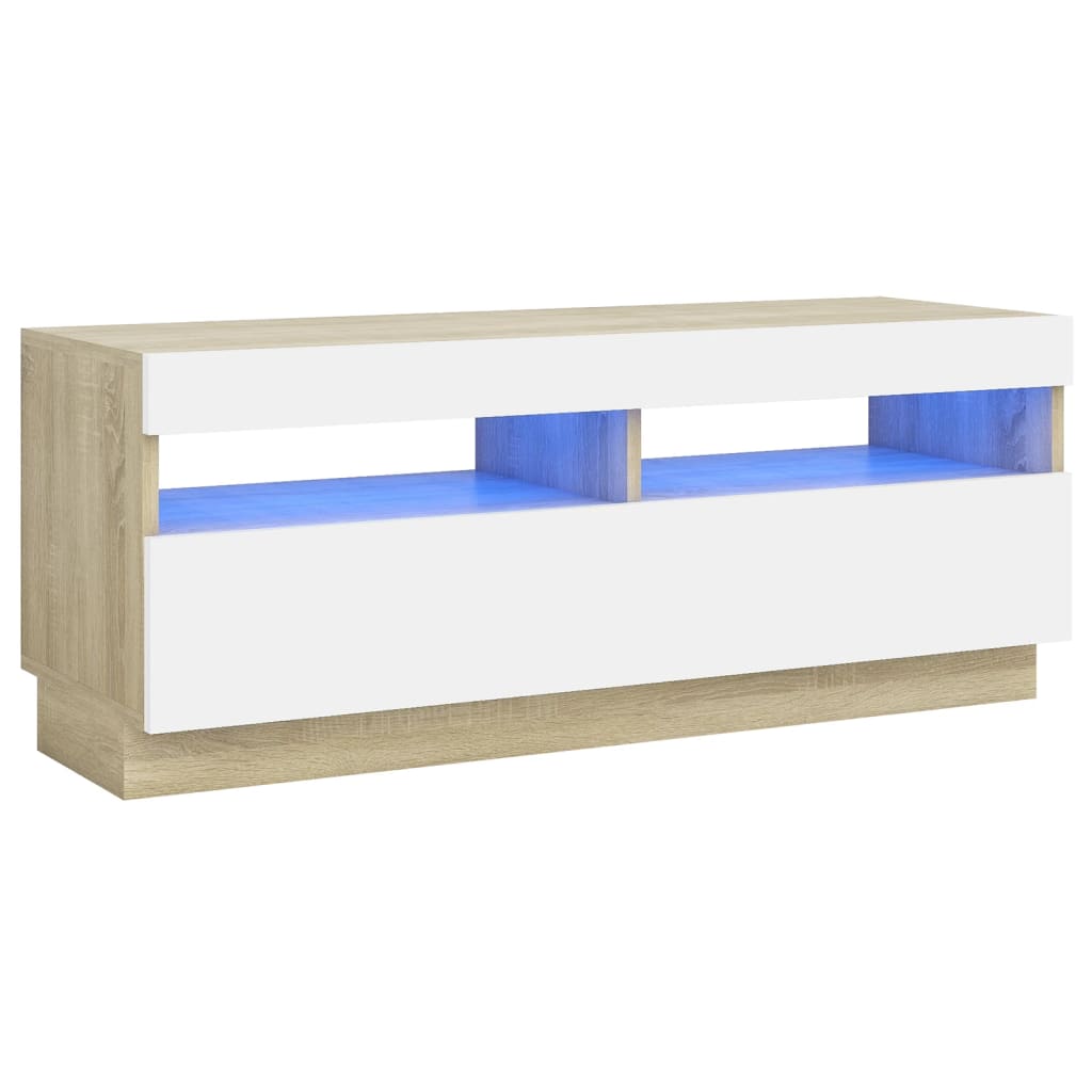 Meuble TV avec lumières LED blanc et chêne sonoma 100x35x40 cm