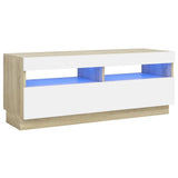 Meuble TV avec lumières LED blanc et chêne sonoma 100x35x40 cm