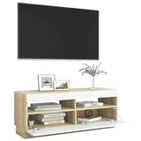 Meuble TV avec lumières LED blanc et chêne sonoma 100x35x40 cm