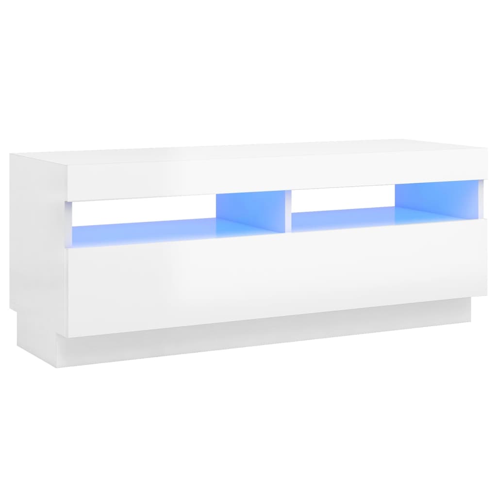 Meuble TV avec lumières LED blanc brillant 100x35x40 cm