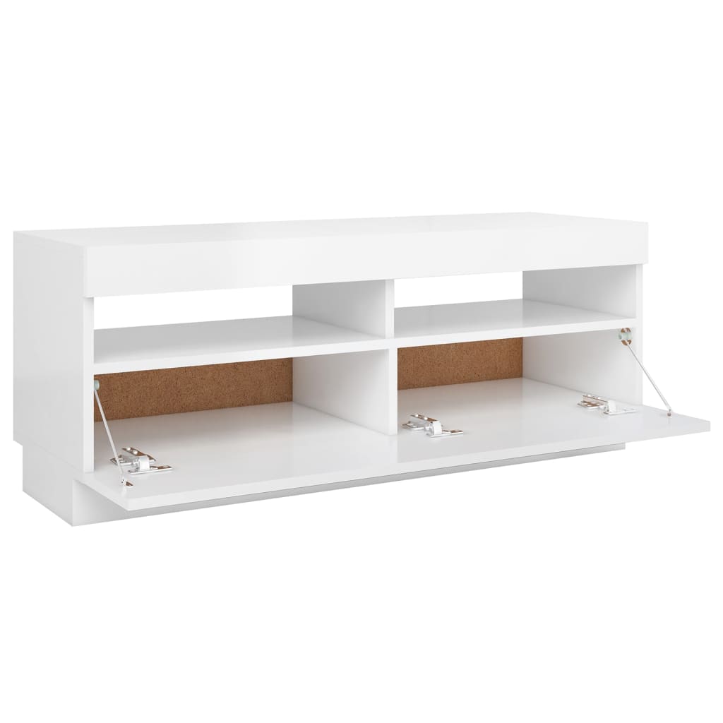 TV cabinet with LED lights glossy white 100x35x40 cm