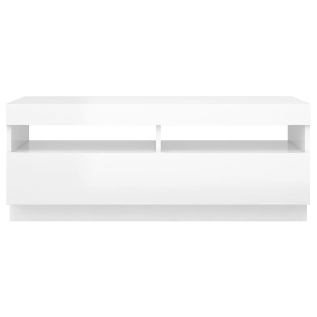 TV cabinet with LED lights glossy white 100x35x40 cm