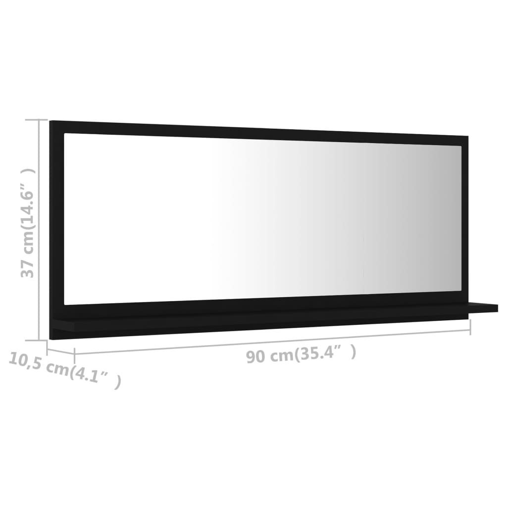 Black bathroom mirror 90x10.5x37 cm Chipboard