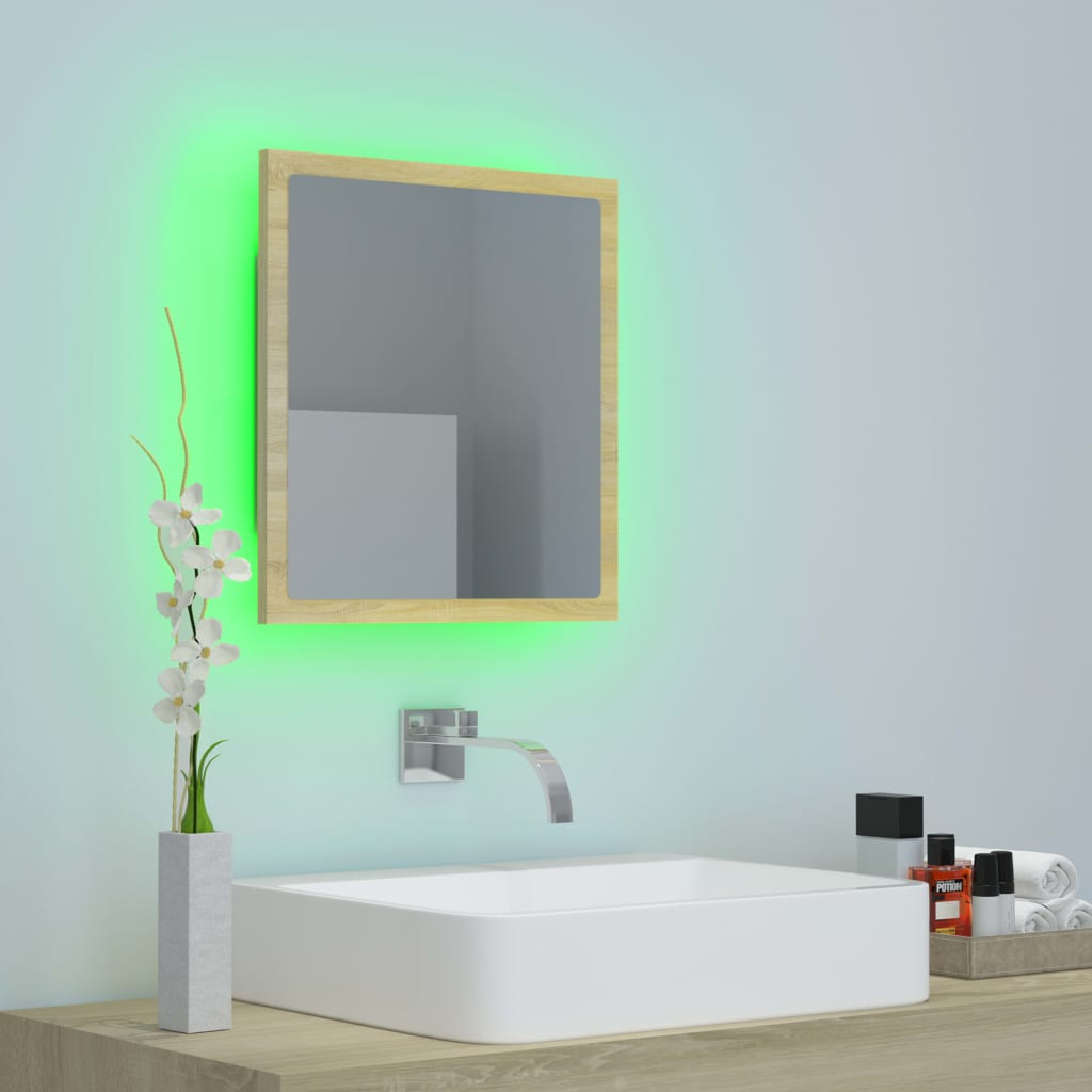 Miroir LED de salle de bain Chêne sonoma 40x8,5x37 cm Acrylique