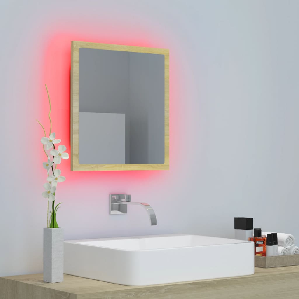 Miroir LED de salle de bain Chêne sonoma 40x8,5x37 cm Acrylique