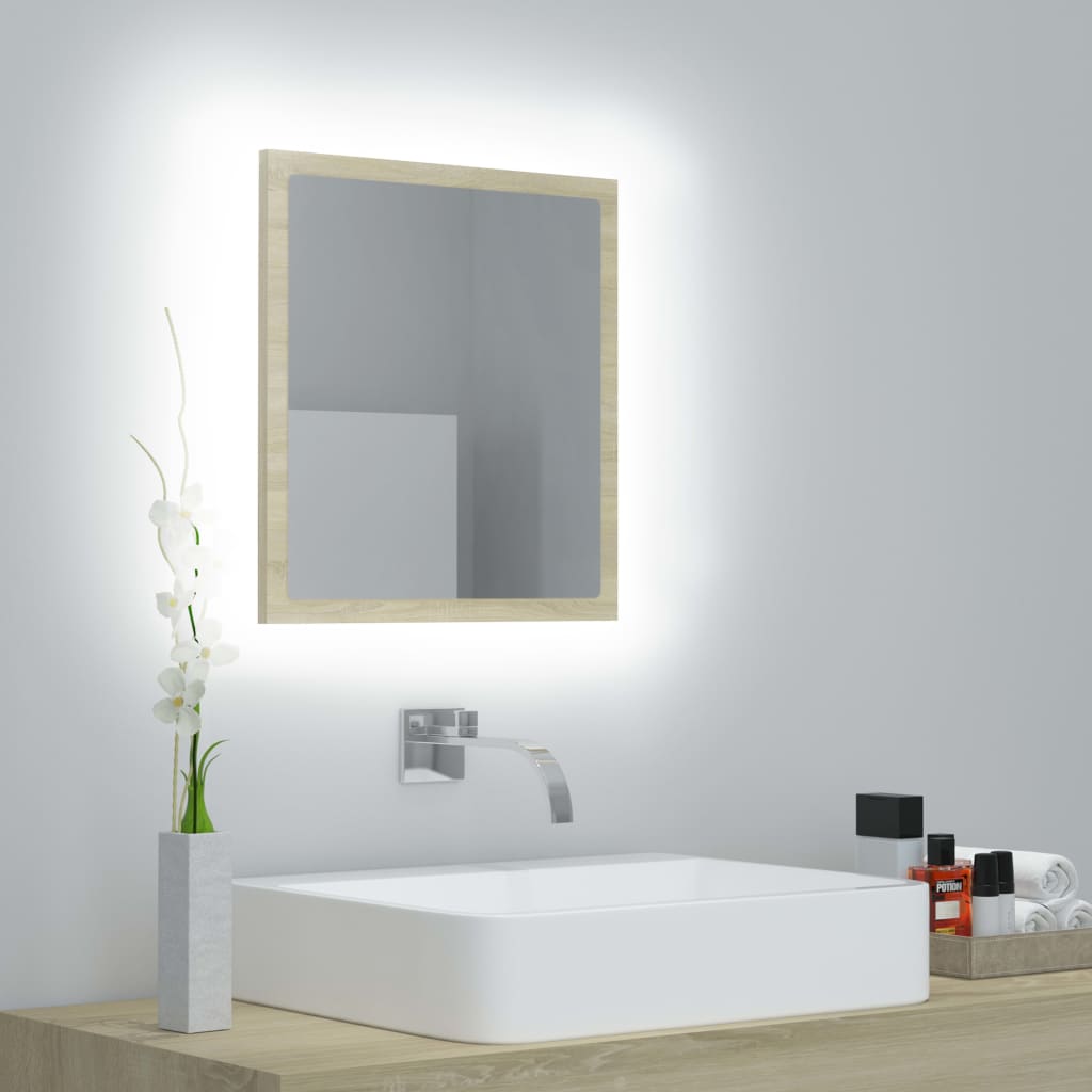 Miroir LED de salle de bain Chêne sonoma 40x8,5x37 cm Acrylique