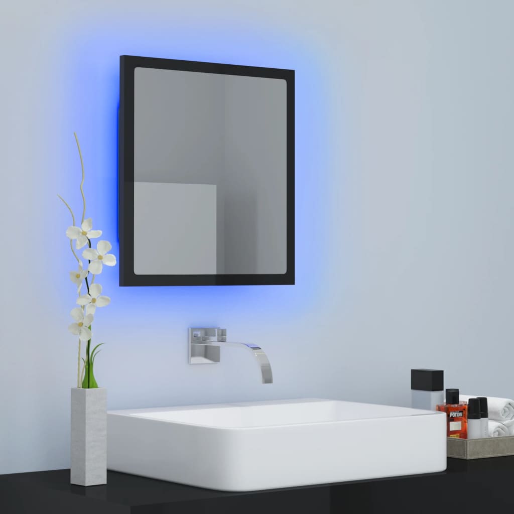 Miroir LED de salle de bain Noir brillant 40x8,5x37cm Acrylique