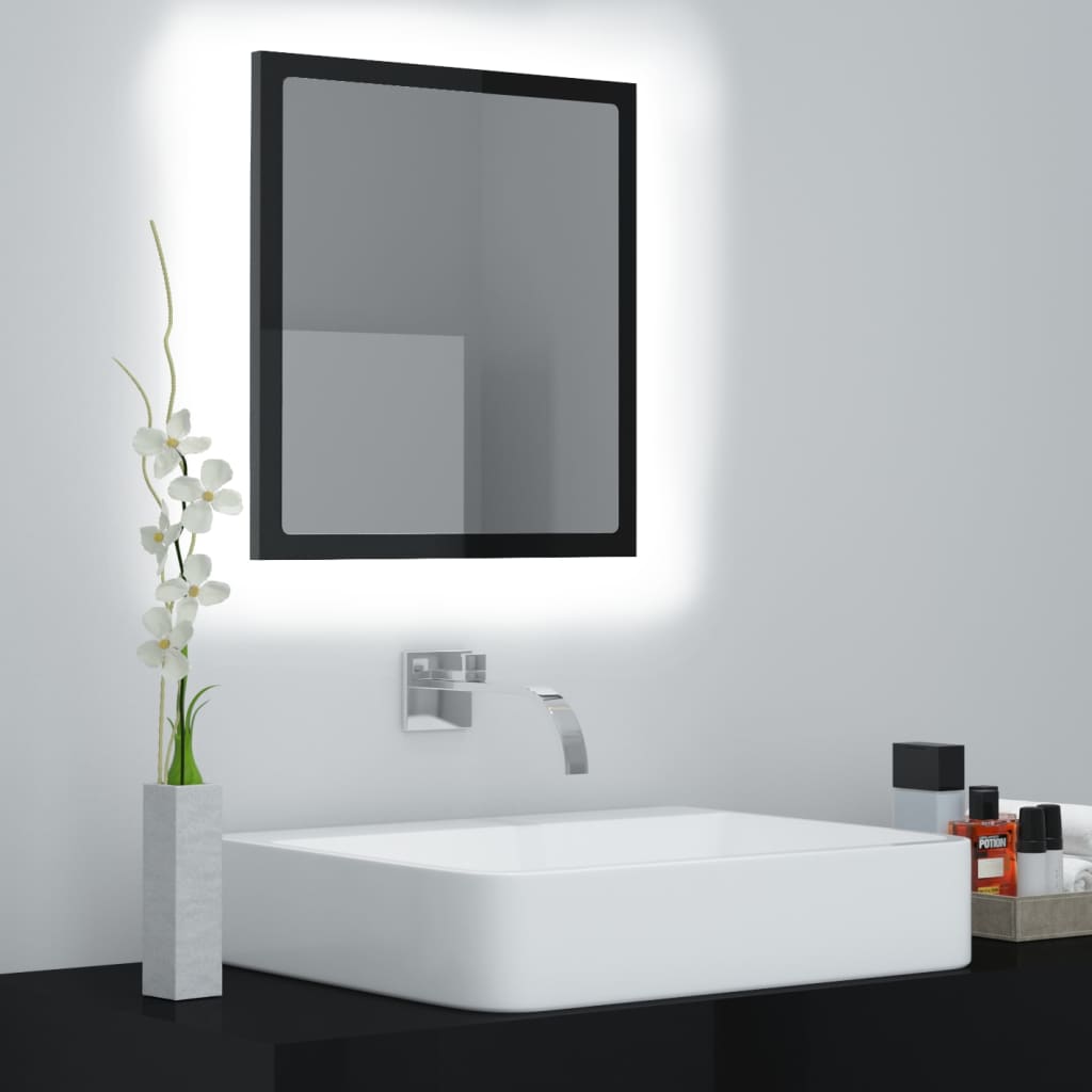 Miroir LED de salle de bain Noir brillant 40x8,5x37cm Acrylique