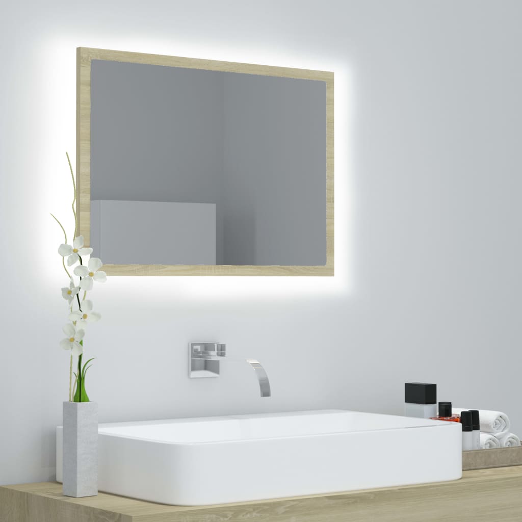 Miroir LED de salle de bain Chêne sonoma 60x8,5x37 cm Acrylique