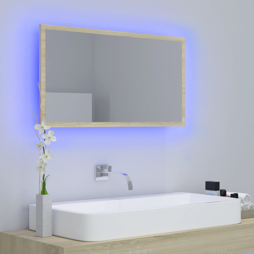 Miroir LED de salle de bain Chêne sonoma 80x8,5x37 cm Acrylique