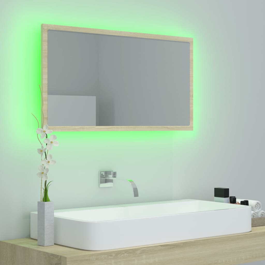 Miroir LED de salle de bain Chêne sonoma 80x8,5x37 cm Acrylique