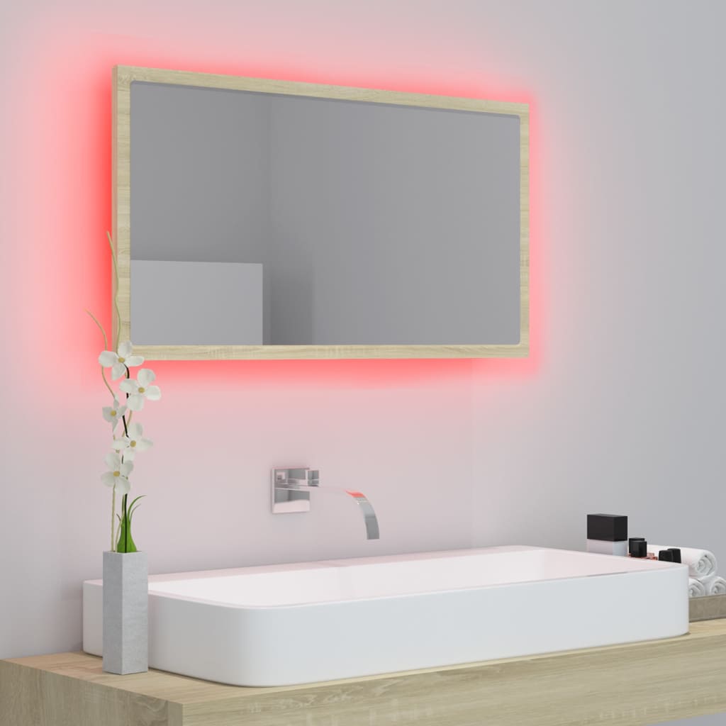 Miroir LED de salle de bain Chêne sonoma 80x8,5x37 cm Acrylique