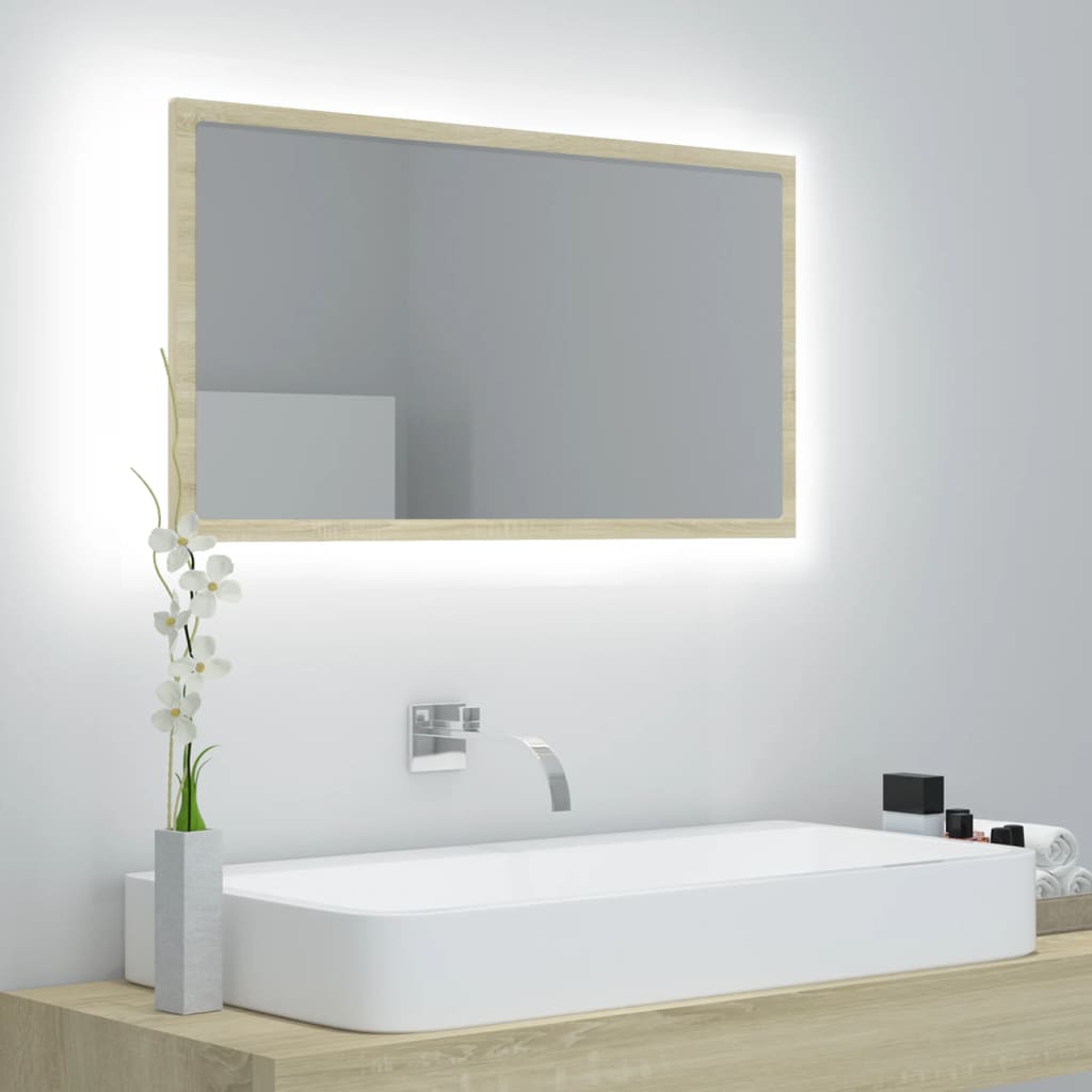 Miroir LED de salle de bain Chêne sonoma 80x8,5x37 cm Acrylique