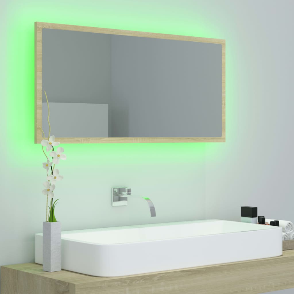 Miroir LED de salle de bain Chêne sonoma 90x8,5x37 cm Acrylique