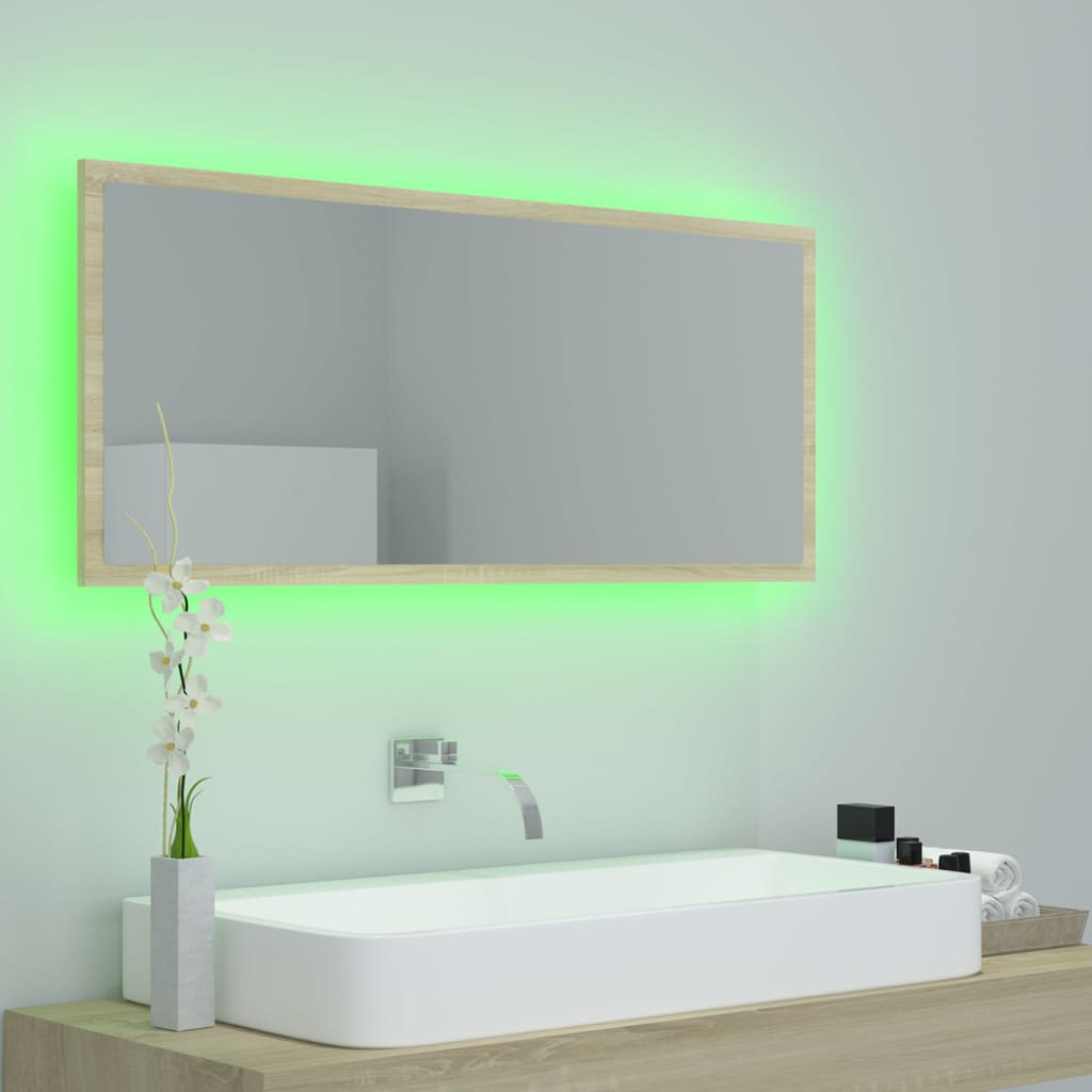 Miroir LED de salle de bain Chêne sonoma 100x8,5x37cm Acrylique