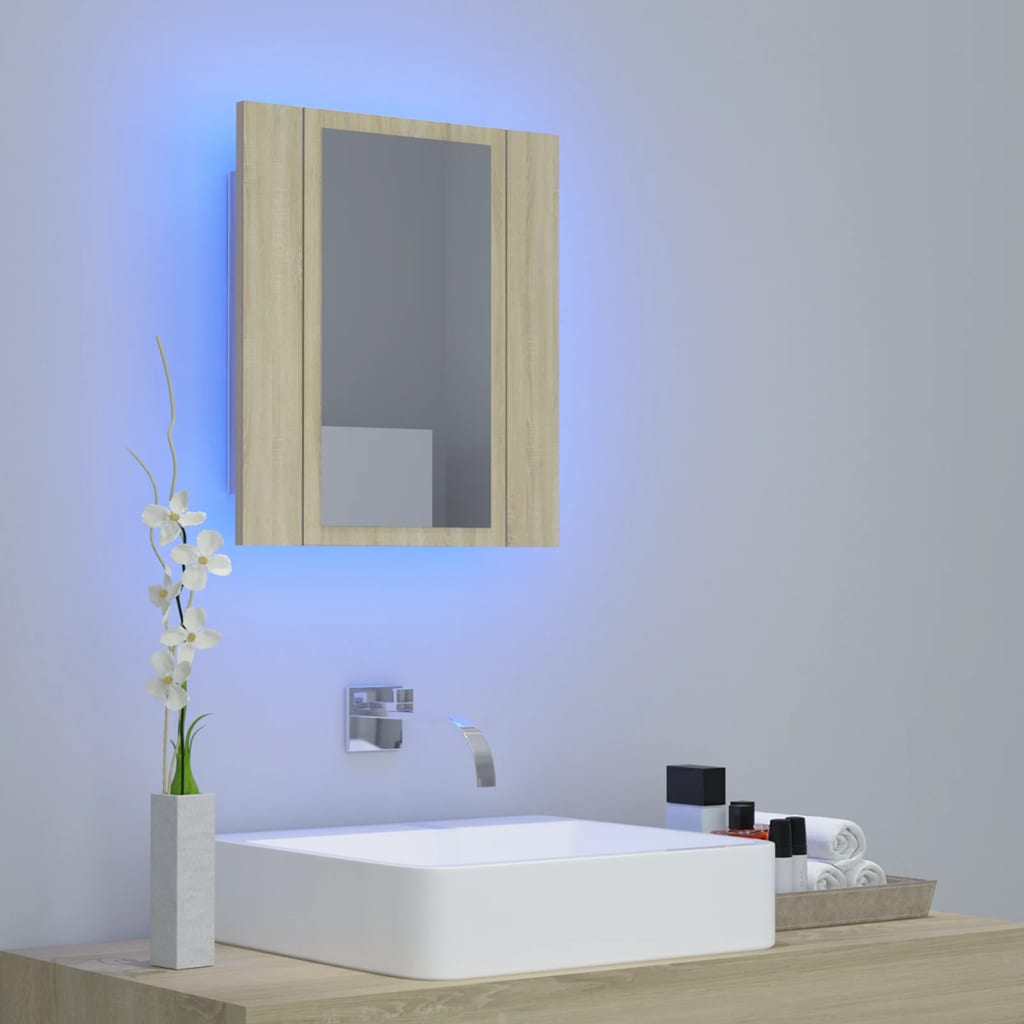 Armoire à miroir LED de bain Chêne sonoma 40x12x45 cm Acrylique