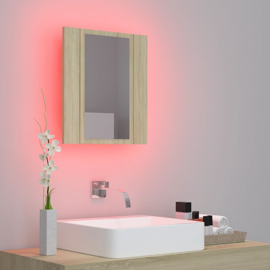 Armoire à miroir LED de bain Chêne sonoma 40x12x45 cm Acrylique