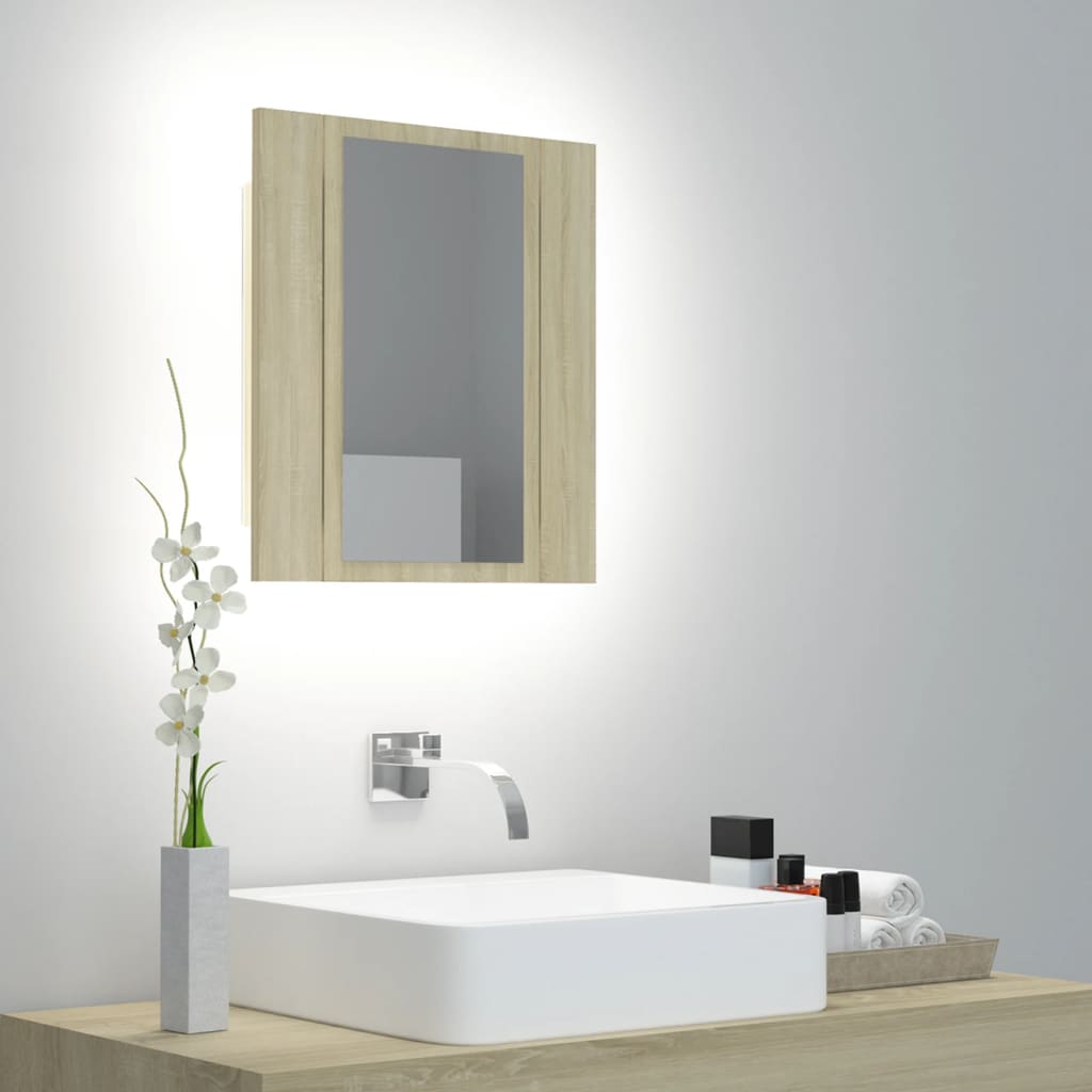 Armoire à miroir LED de bain Chêne sonoma 40x12x45 cm Acrylique