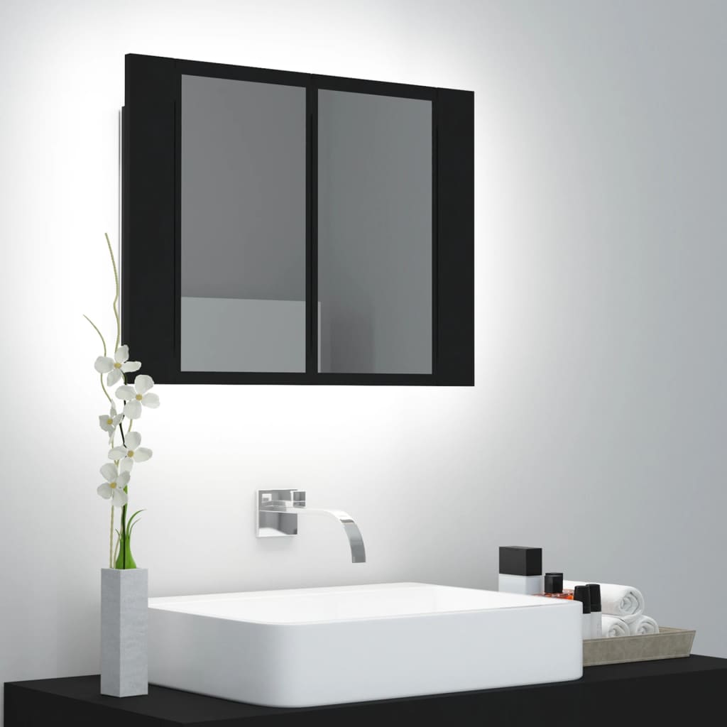 Armoire à miroir de salle de bain LED Noir 60x12x45 Acrylique