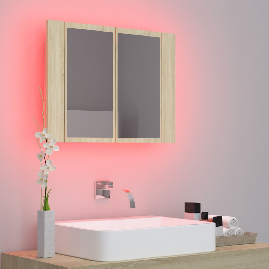 Armoire à miroir à LED de bain Chêne sonoma 60x12x45 Acrylique