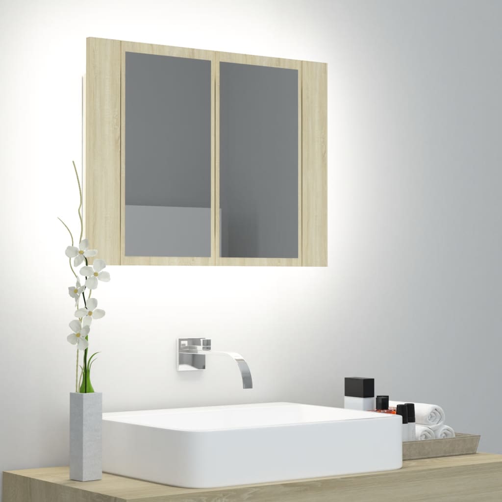 Armoire à miroir à LED de bain Chêne sonoma 60x12x45 Acrylique