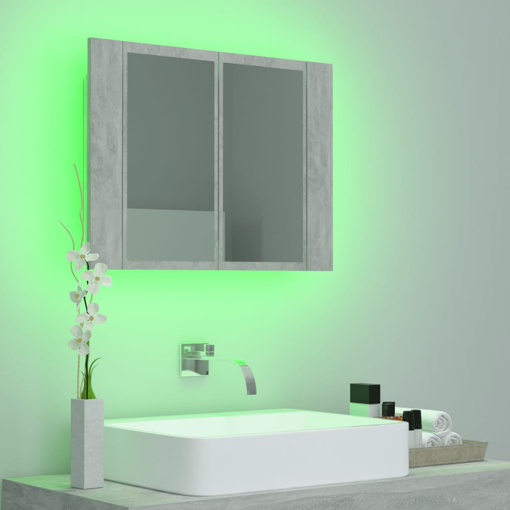 Armoire de salle de bain à miroir LED Gris béton Acrylique