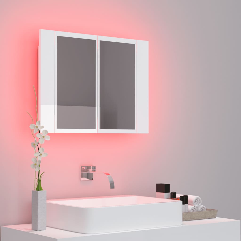 Armoire à miroir de bain à LED Blanc brillant Acrylique