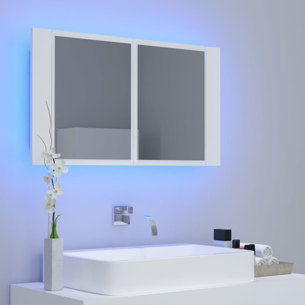 Armoire salle de bain à miroir LED Blanc 80x12x45 cm Acrylique