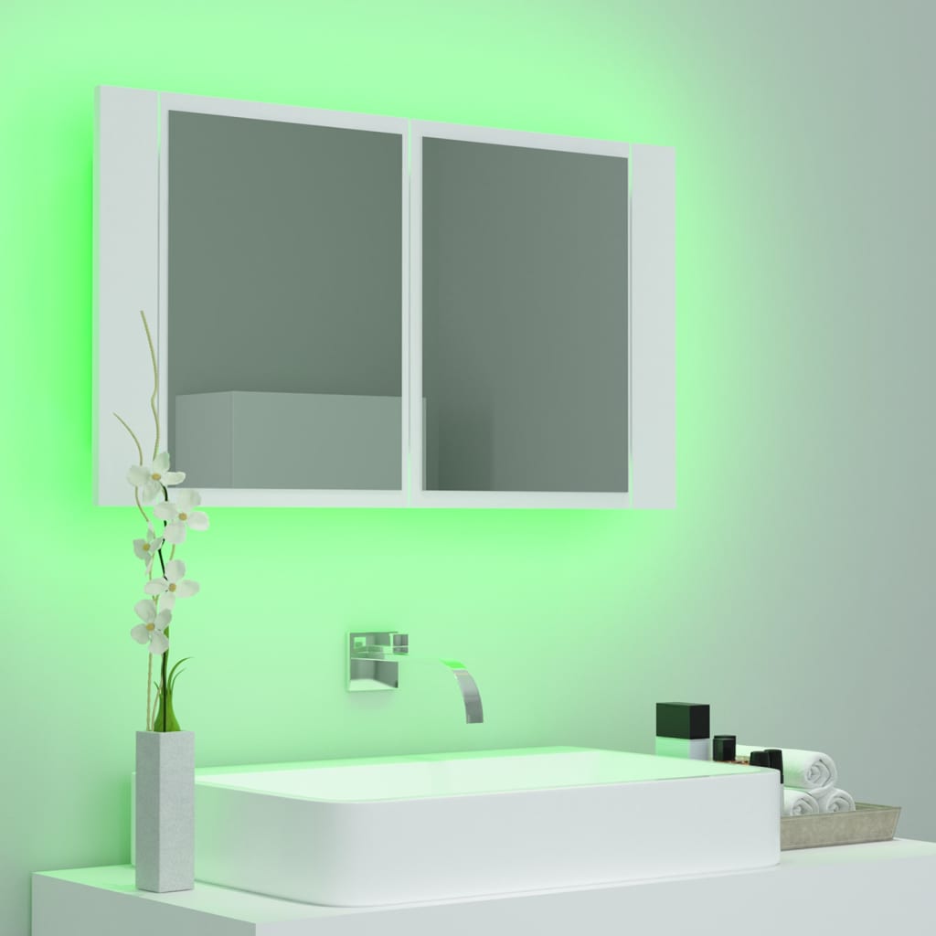 Armoire salle de bain à miroir LED Blanc 80x12x45 cm Acrylique