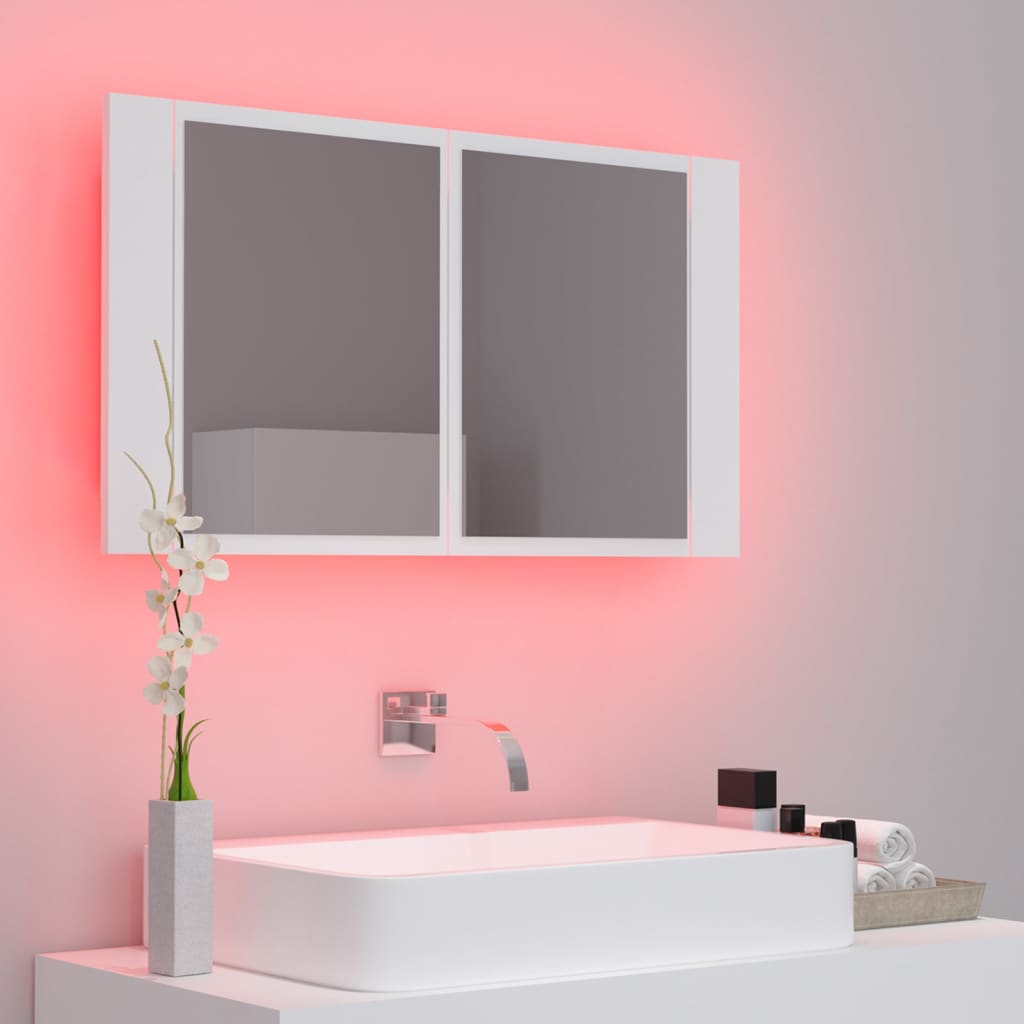 Armoire salle de bain à miroir LED Blanc 80x12x45 cm Acrylique