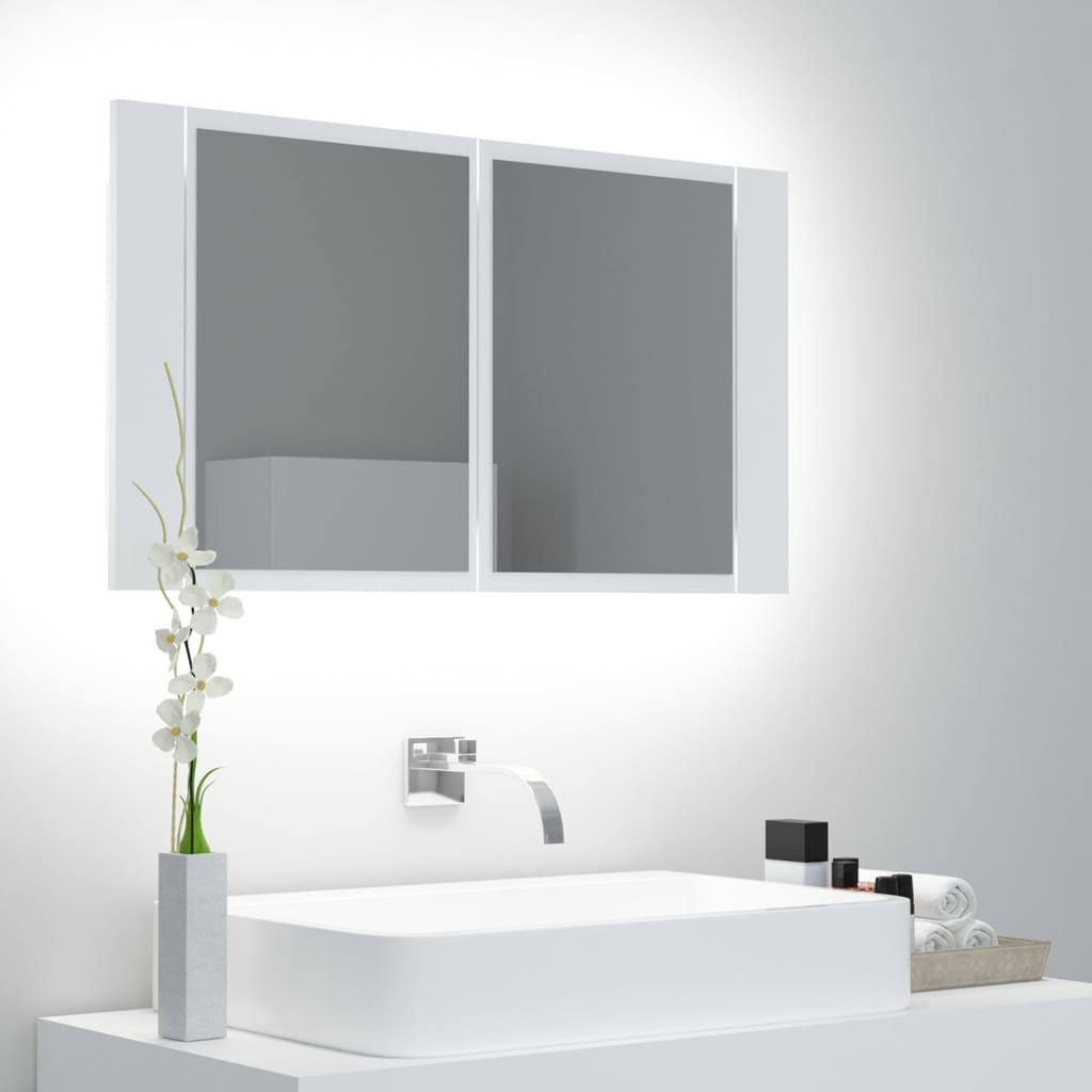 Armoire salle de bain à miroir LED Blanc 80x12x45 cm Acrylique