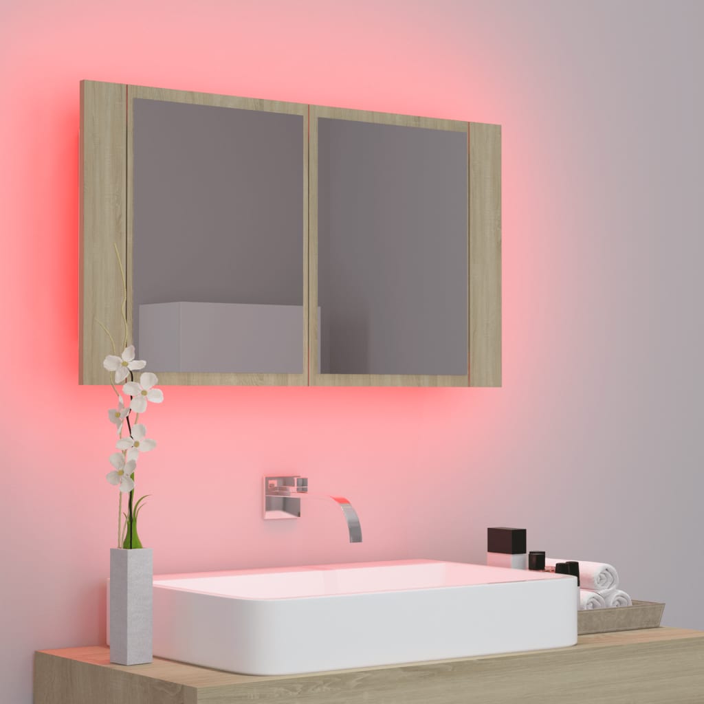 Armoire à miroir à LED de bain Chêne sonoma 80x12x45 Acrylique