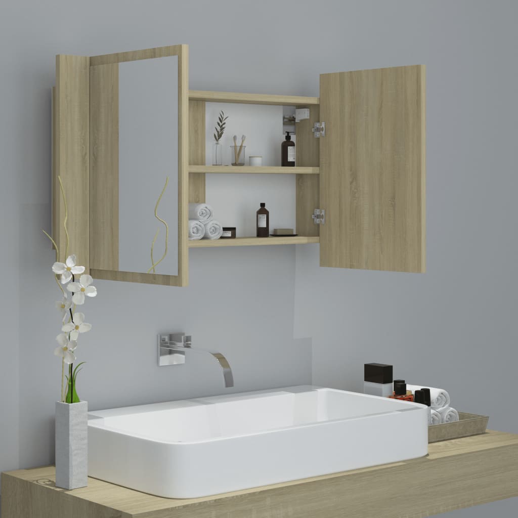 Armoire à miroir à LED de bain Chêne sonoma 80x12x45 Acrylique