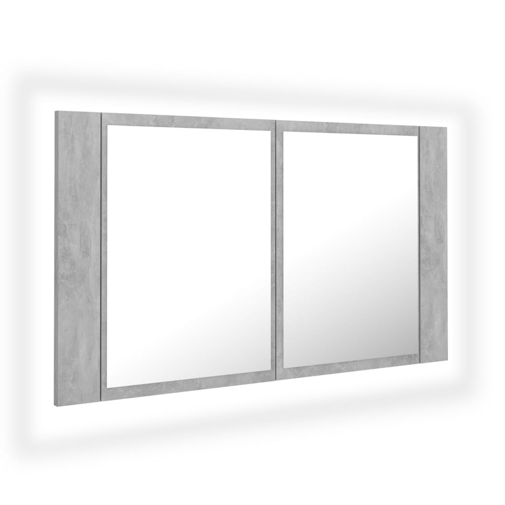 Armoire de salle de bain à miroir LED Gris béton Acrylique