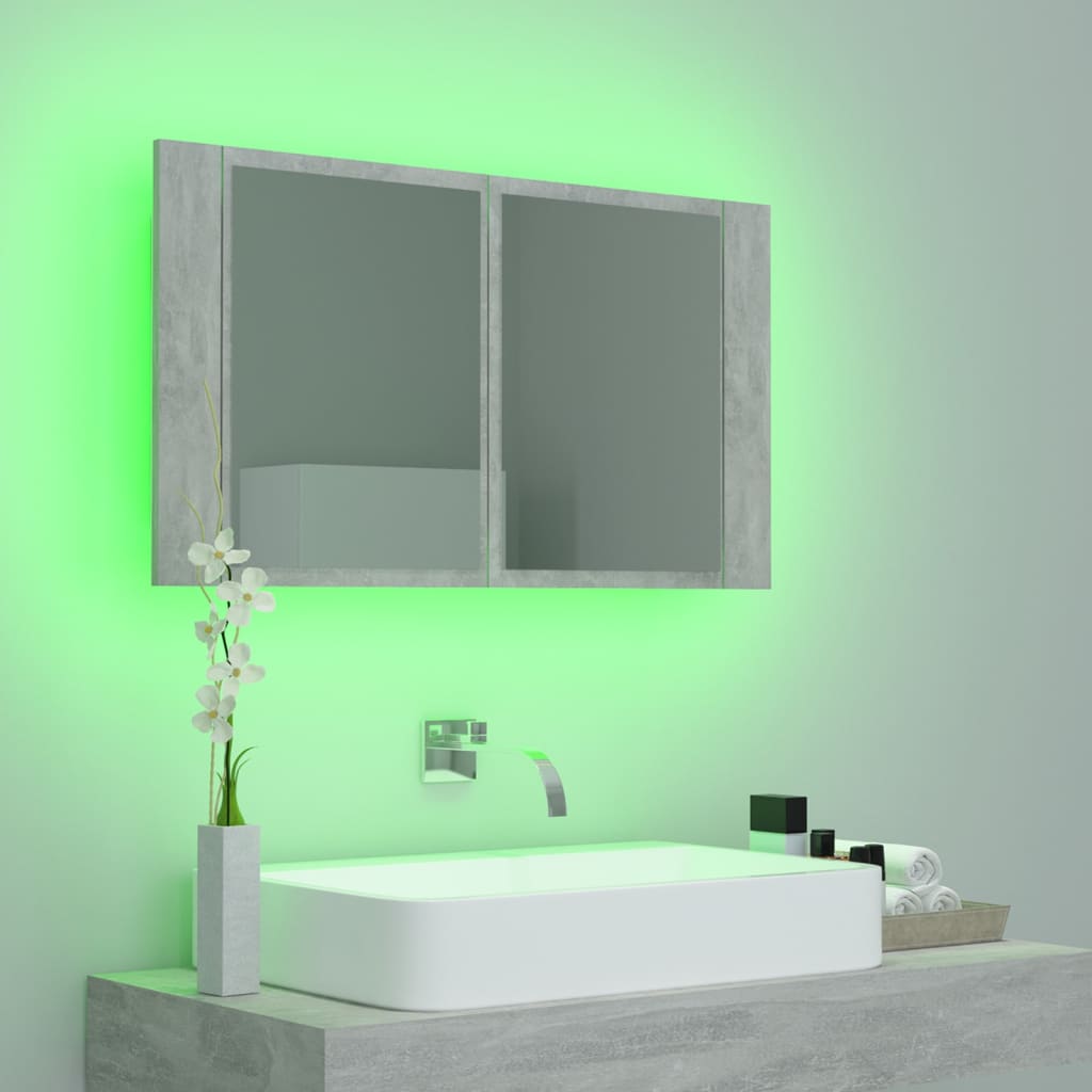 Armoire de salle de bain à miroir LED Gris béton Acrylique