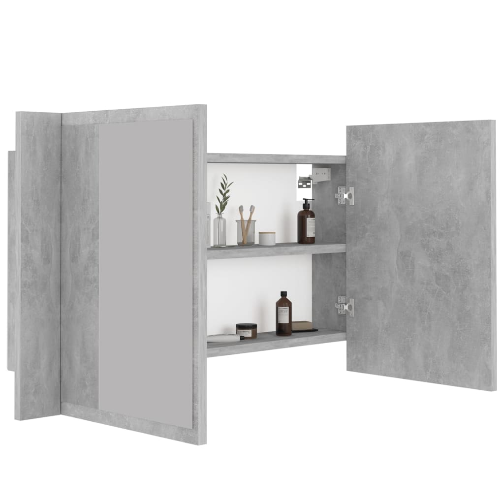 Armoire de salle de bain à miroir LED Gris béton Acrylique